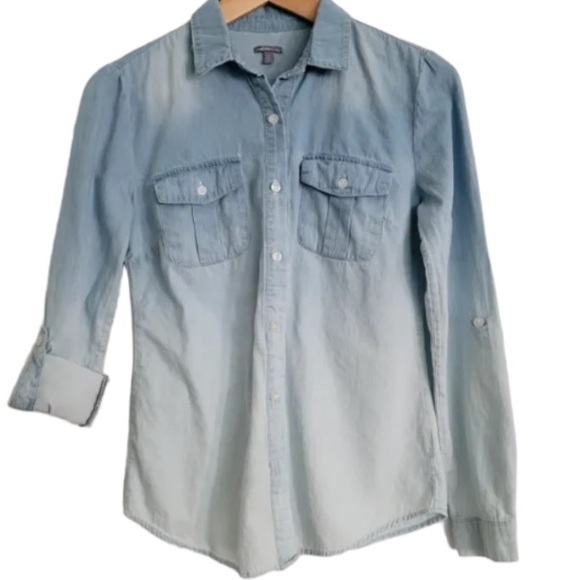 Charlotte Russe Chambray Blouse light Blue Button up size XS - Picture 9 of 10